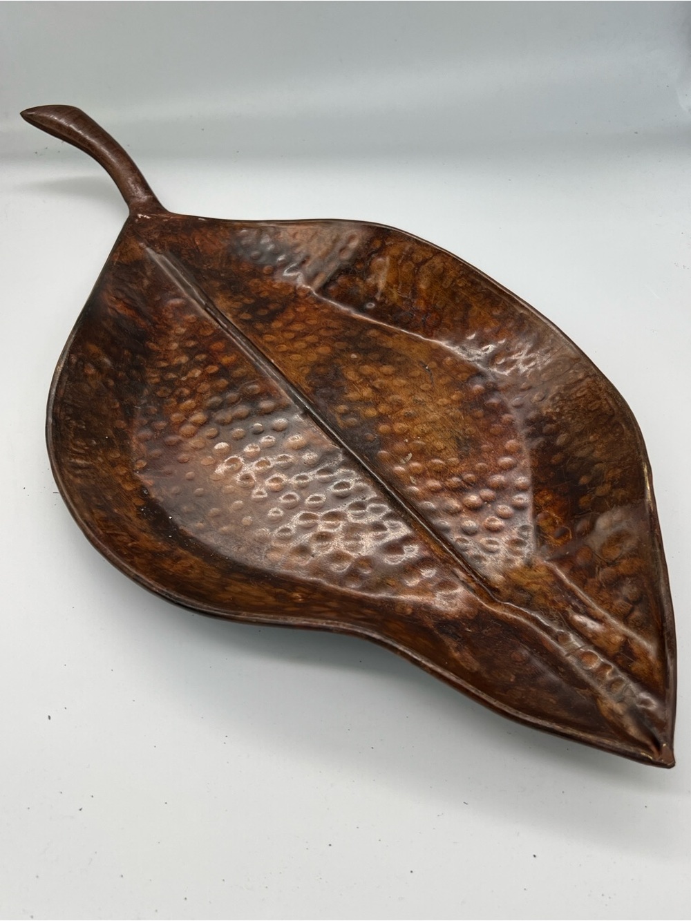 Hand-Hammered Leaf Serving Tray - Brown Copper Finish